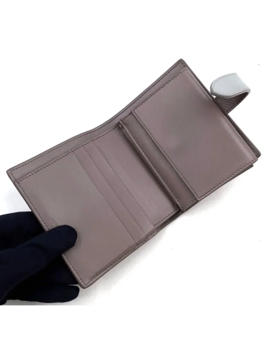 Celine Strap Wallet Leather Gray Bifold Gold